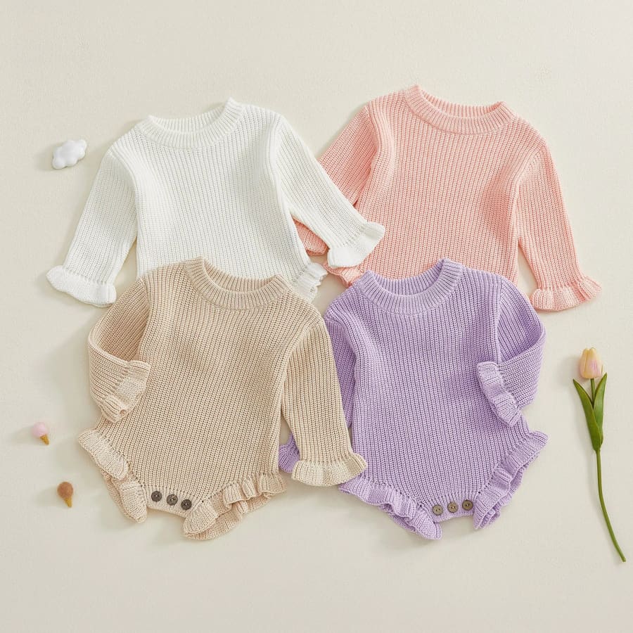 Laura Flutter Knit Romper - Lilac